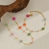 Vergulde Roestvrij Staal Waterdichte Ketting Armband Set Kleurrijke Kunstmatige Kristal Bloem Ketting Sieraden Set voor Vrouwen Cadeau