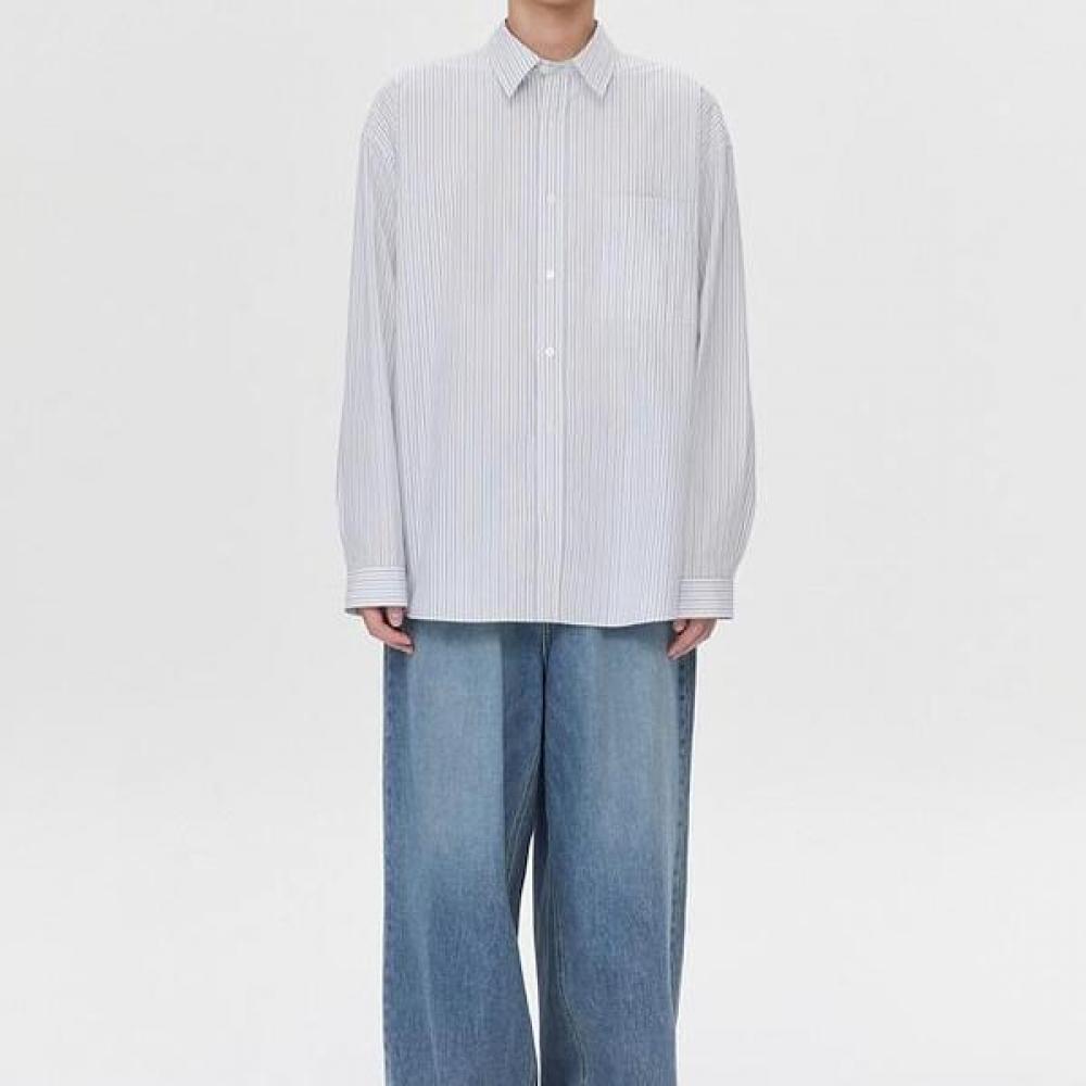 Customellow White Oversized Fit Stripe Shirt C9sam26203whx [Essentials]/S