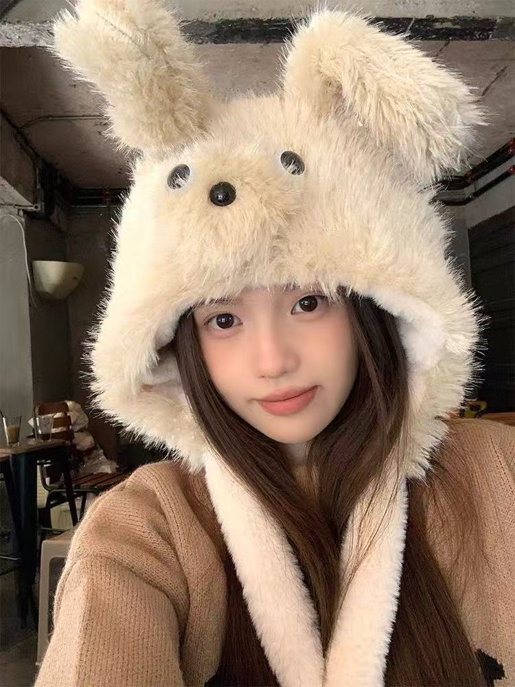 Plush bear hat women's line cartoon cute furry hat winter cold warm outdoor ear protection cold