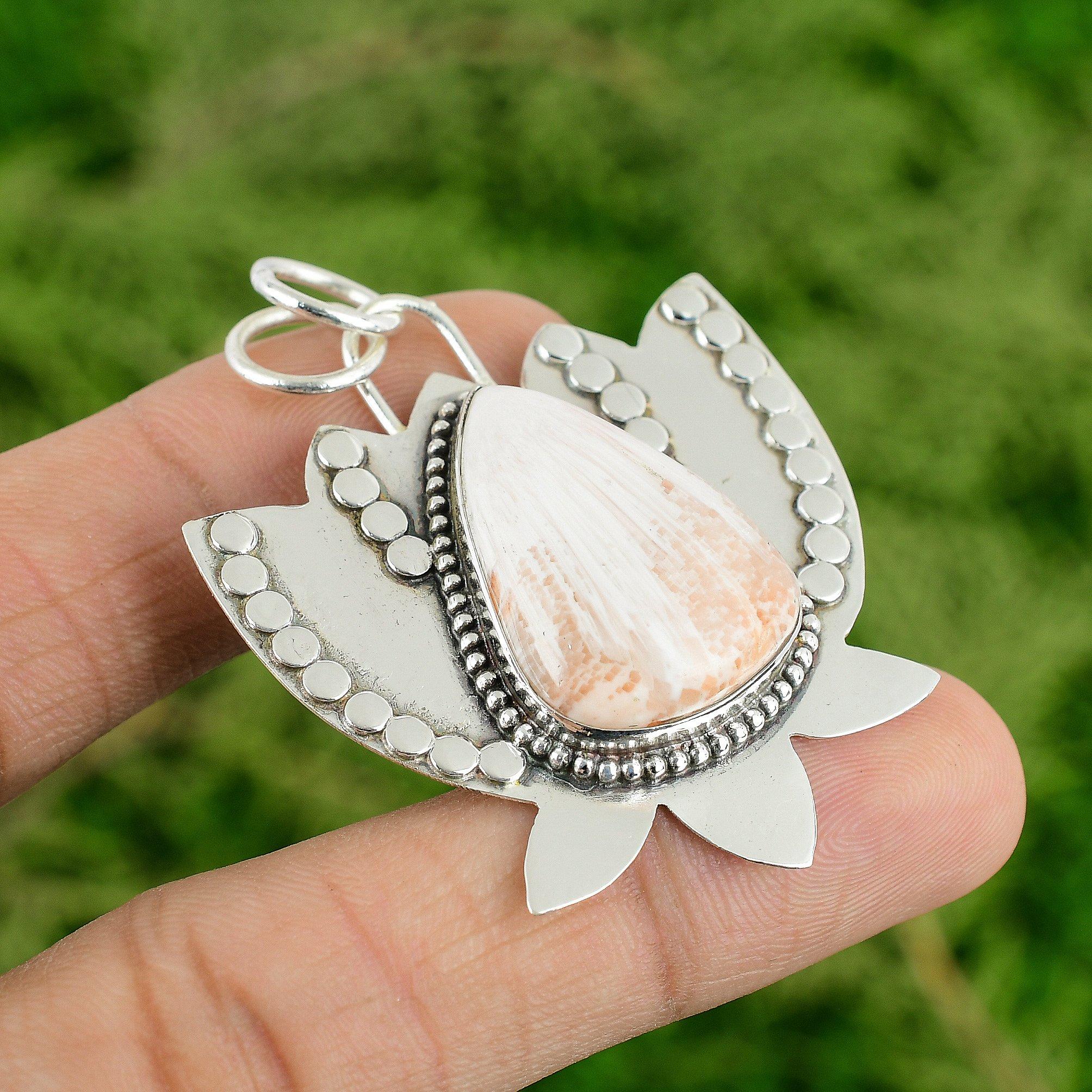 

Серебро 925 пробы Скулецит Камень Лотос Сестра Кулон для коронной чакры Ювелирные изделия