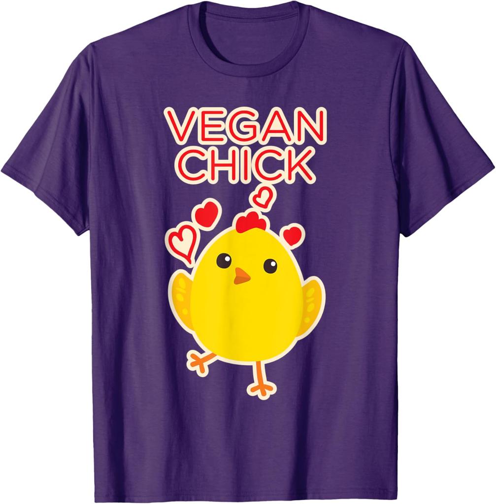 Vegan Chick Cute Cartoon Chicken Graphic Tee Soft Cotton Casual TShirt for Animal Lovers