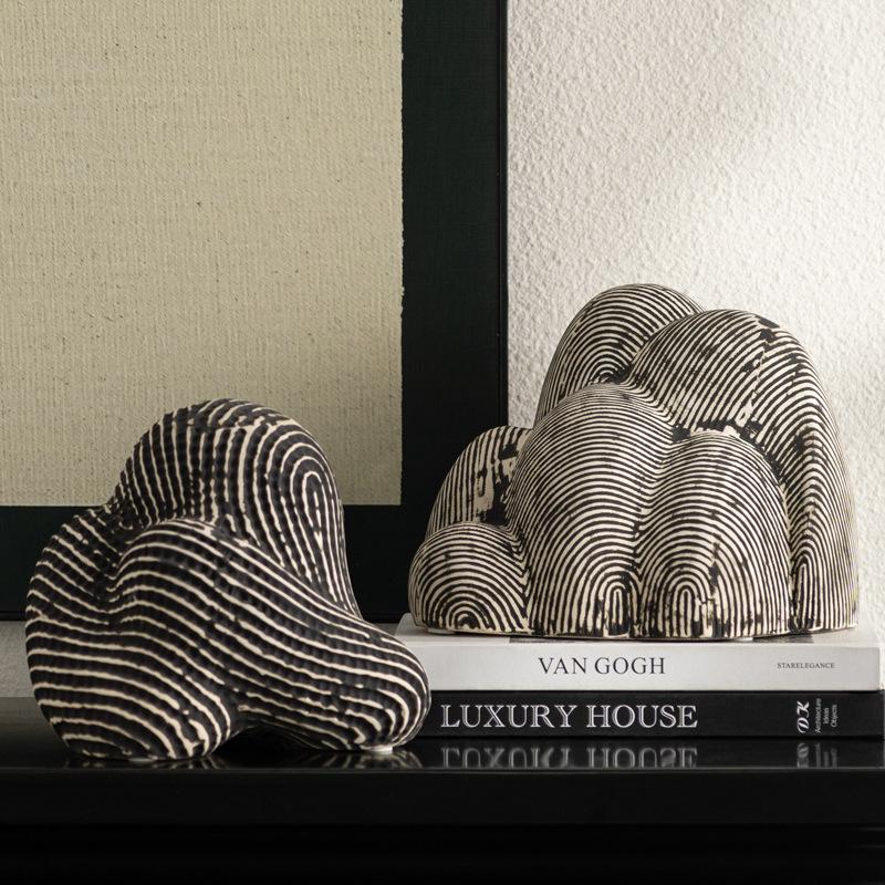 Creative Textured Ceramic Stone Rockery Geometric Striped Mountain Handicrafts Decorative Figurines Home Decoration Accessories
