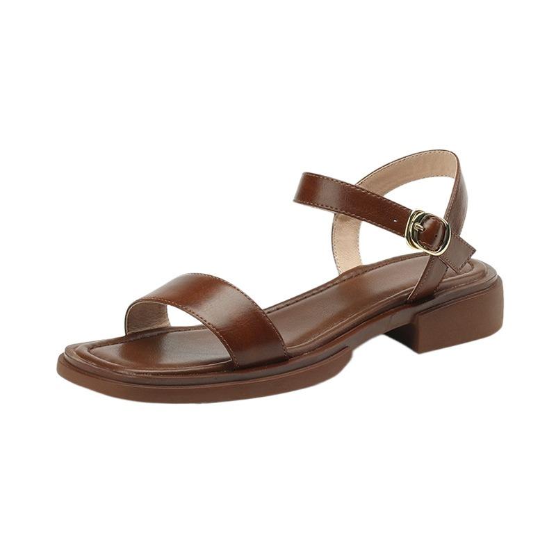 

Ретро и простая однолинейная женщина в римских сандалиях 42 темно-коричневого