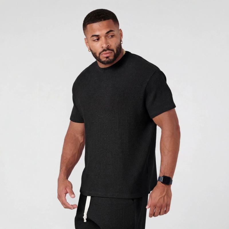 

Mens Casual Waffle Knit Crew Neck Short Sleeve T Shirt S