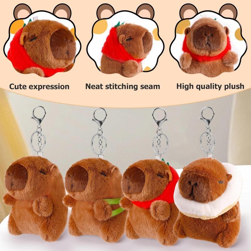 4 Pack Capybara Keychain Plush, Capybara Stuffed Animal Toys with Clothes Accessories,Valentine's Day Gifts for Kids