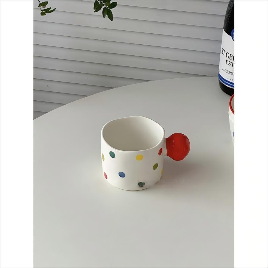 Colorful polka dot ins style ceramic cup with ball handle coffee cup