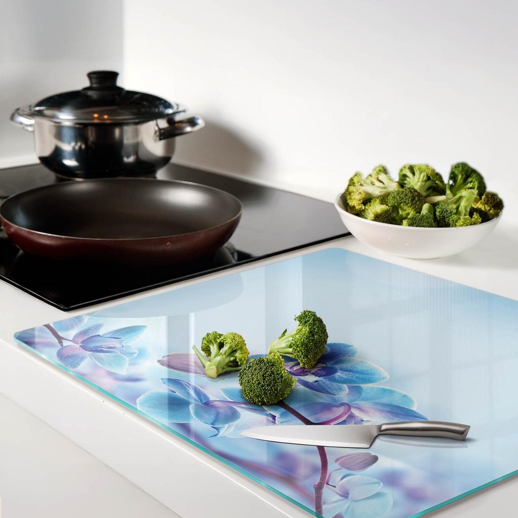Glass Kitchen Cutting Board With Tropical Orchids Graphic 60X52 Cm