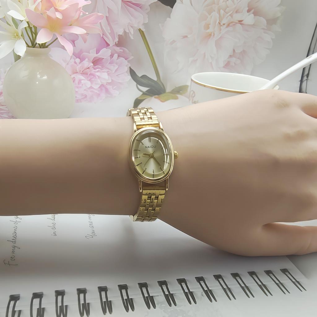 Vintage Style Fashion Oval Dial Quartz Watch Steel Strap Pointer Digital Wristwatch Women Clock