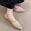 Fashion 2025 New Lace Mesh Breathable Single Shoes Women's Summer French Square Toe Slip-On Chain Mary Jane Flats