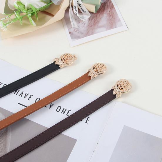 Women Belt Adjustable Imitation Leather Rose Pattern Buckle Waistband Dress Shirt Sweater Coat Accessory