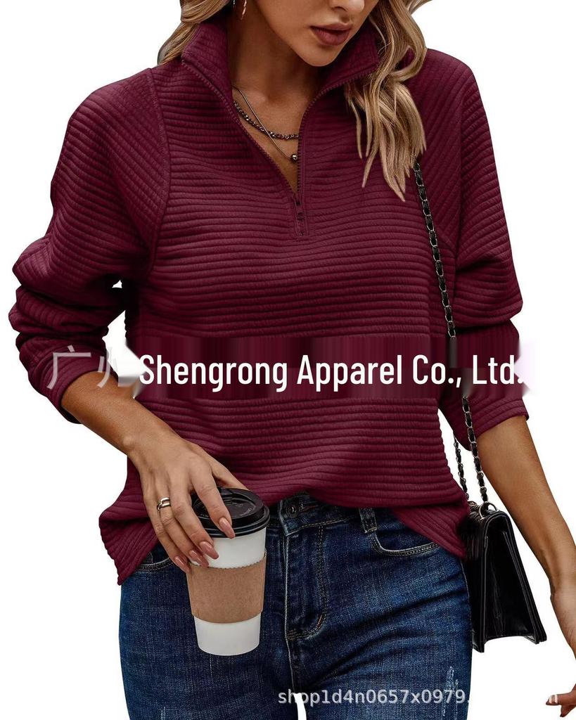 2025 New Arrival Solid Color Zipper Collar Hoodie for European & American Women