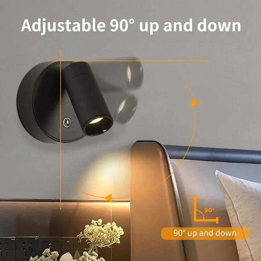 LED Spotlights 360 Degree Rotation Adjustable Wall Sconces Light Hotel Touch Control Bedroom Bedside Study Reading Night Lamp