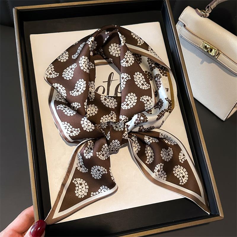 Long small silk scarf women's spring, autumn and summer black neck protection scarf with shirt streamer ribbon belt thin scarf