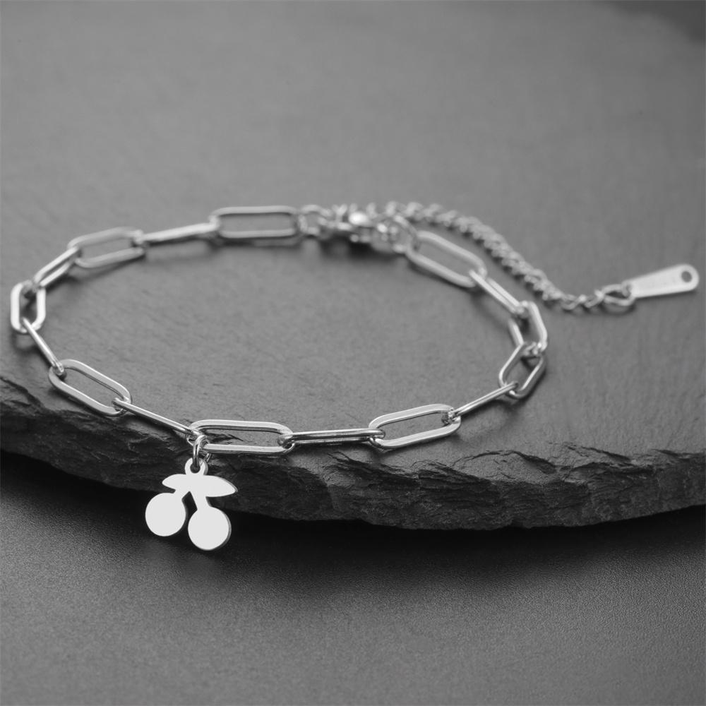 My Shape Cherry Bracelets Stainless Steel for Women Girls Gifts Fruit Pendant Chain Hand Chain Bangle Birthday Gifts Jewelry