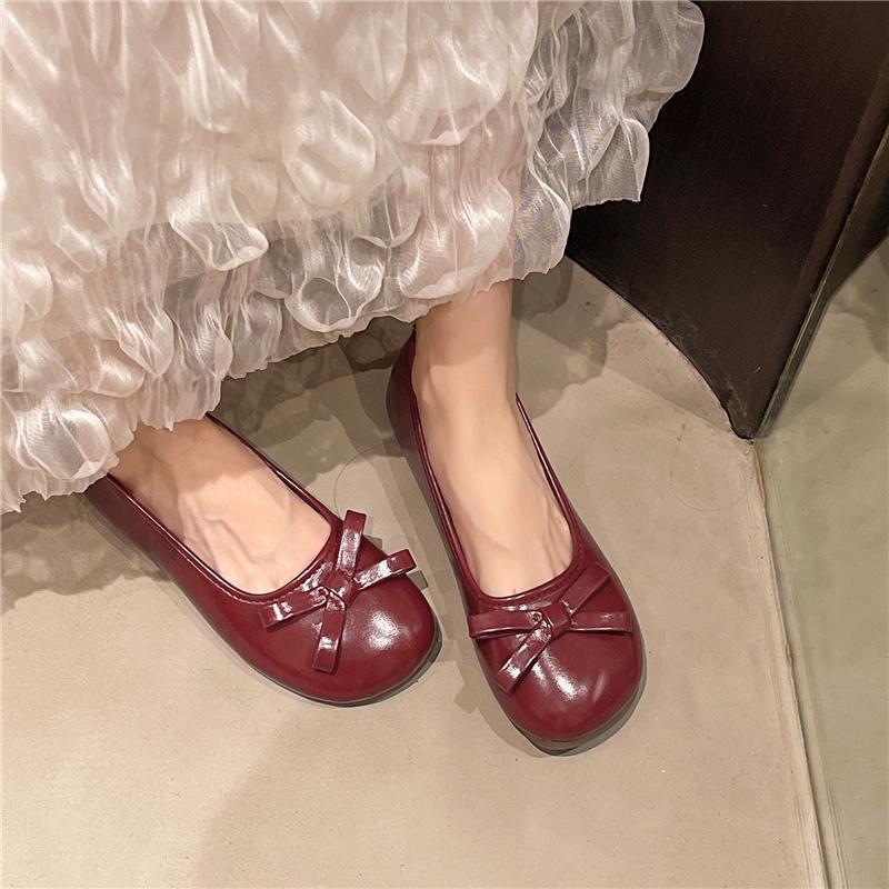 Plus Size Women's French Mary Jane 2025 New Round Toe Shallow Mouth Bow Single Shoes
