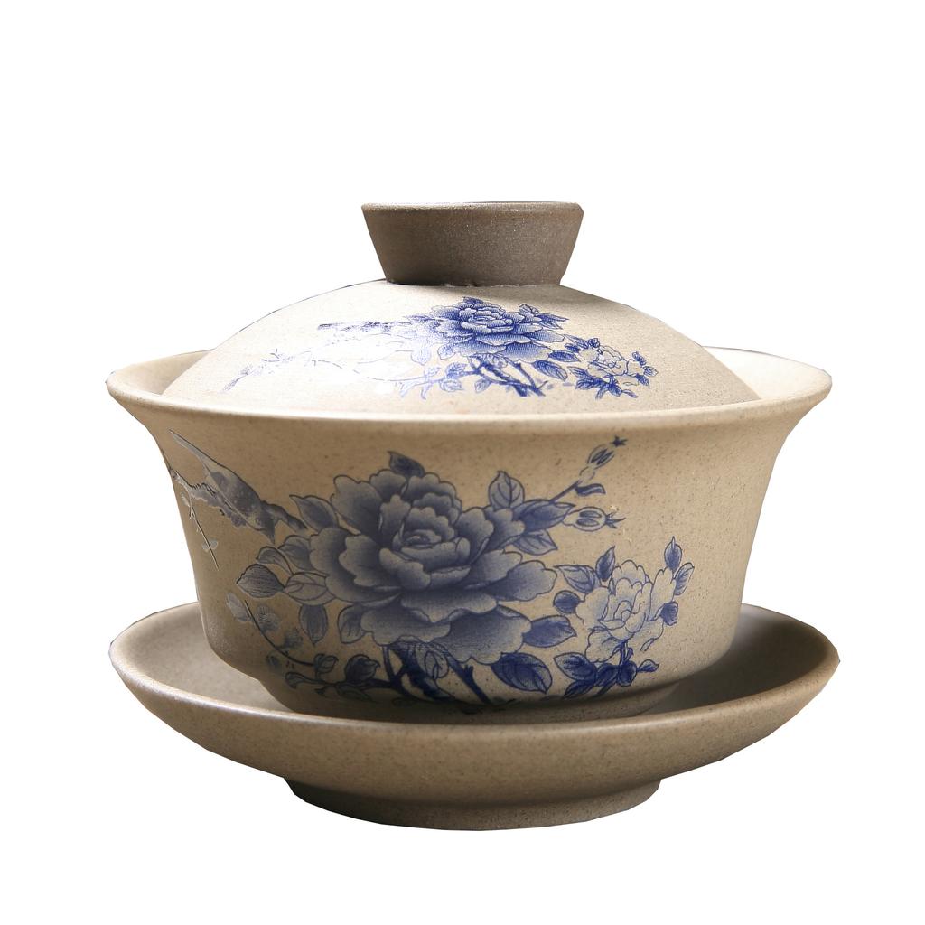 Chinese Kung Fu Tea Tureen Pottery Clay Cover Bowl Classical Gaiwan Traditional Handmade Tea Set Cup