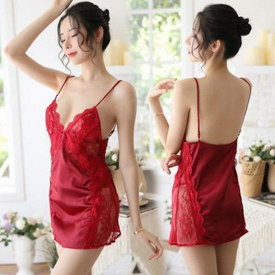 Sexy Temptation Lace Ice Silk Nightdress - Erotic Backless Lingerie for Women