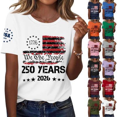 Women's Fashion Casual Printed Short Sleeve Round Neck Pullover Tops