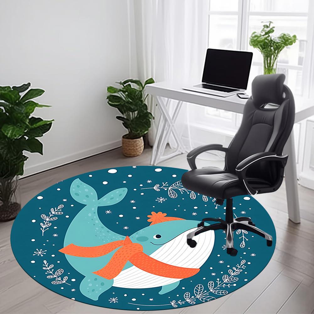 1 szt. Okrągły dywanik zimowy z wielorybem, do biura, pod krzesła biurowe, do sypialni, salonu, wystrój domu, dekoracja pokoju