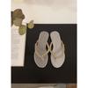 Fashion beaded 2025 summer new flat-bottomed flip-flops women's outer wear pinch slippers soft-soled non-slip beach shoes tide