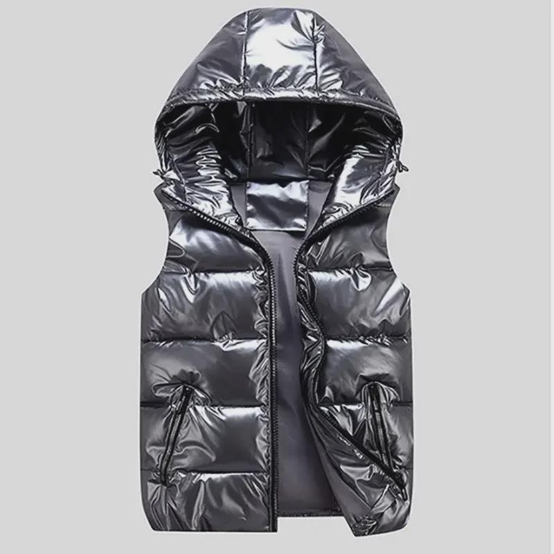 2024 Shiny Women's Hooded Vest: Korean Style, Wash-Free for Autumn/Winter - Perfect for Couples and Students