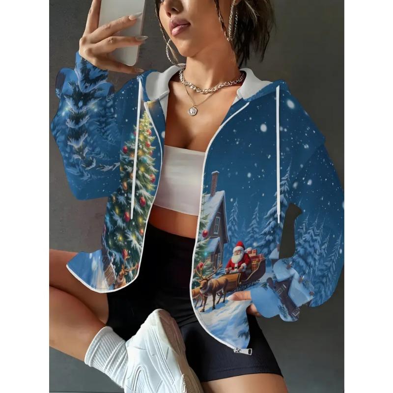 Women's Christmas Snowman Print Hooded Cozy Long Sleeve Zip-Up with White Sweatshirt Women Fashion Versatile Hoodies for Women