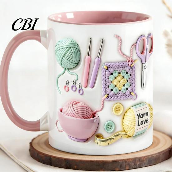 Ceramic Mug Mug, with 3D Knitting Pattern Design, Large Capacity Microwave Safe Lead Free Cup Durable Coffee Tea Cup, for Craft Lovers Kitchen Bar Use