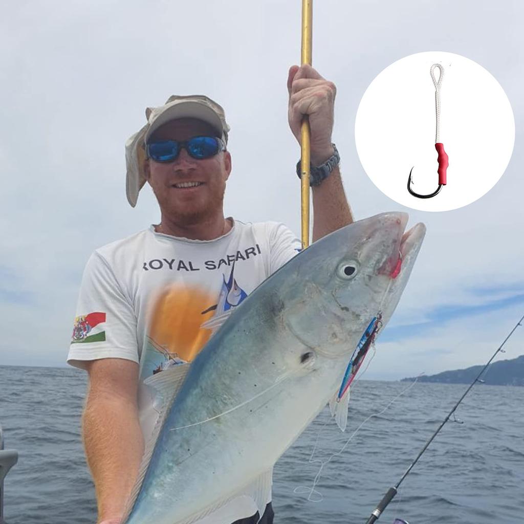 Assist Hook Set with 106 Fishing Hooks and Split Metal Fishing Equipment (1/0, 3/0, 5/0, 7/0, 9/0) Rings, Jigging, Tackle,