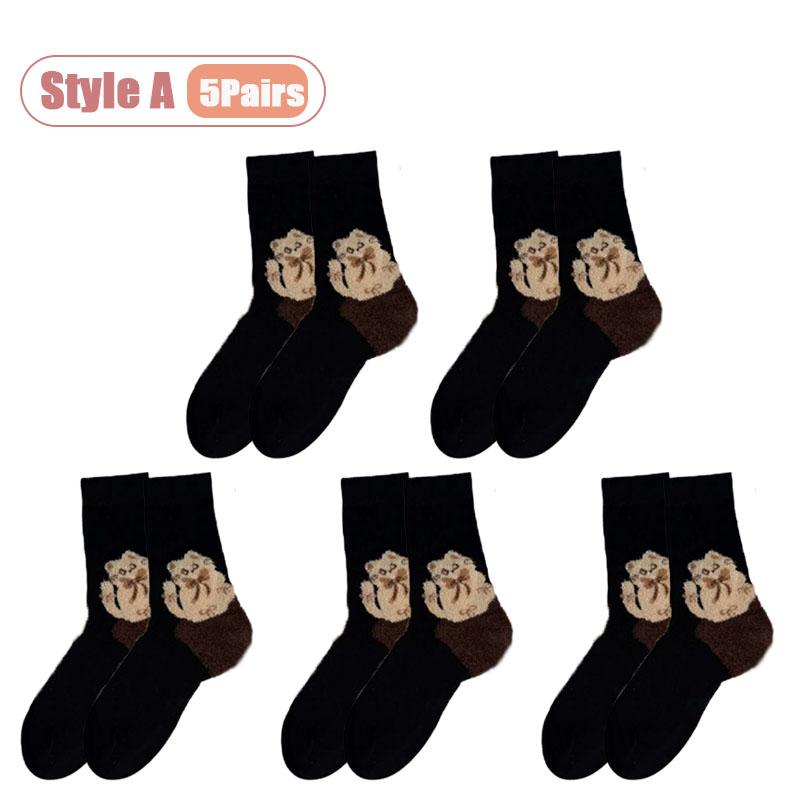 Boneless Cat Feather Yarn Socks High Tube Stackable Design Breathable Warm Winter Cartoon Womens Mid Calf Ankle Socks