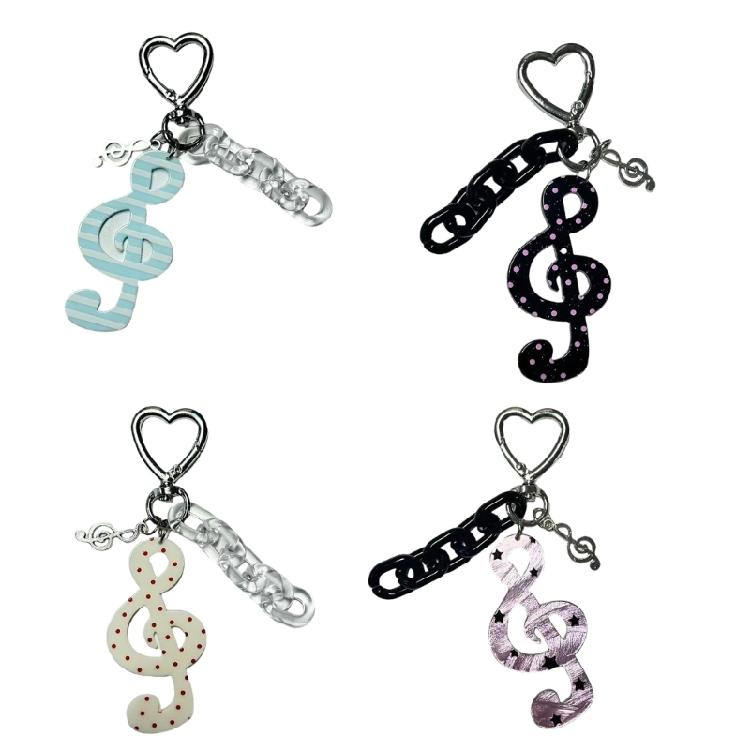 Charming Dotted Stripe Keychain Premium Acrylic Material Everyday Carry Essential Musical Symbol Key Holder