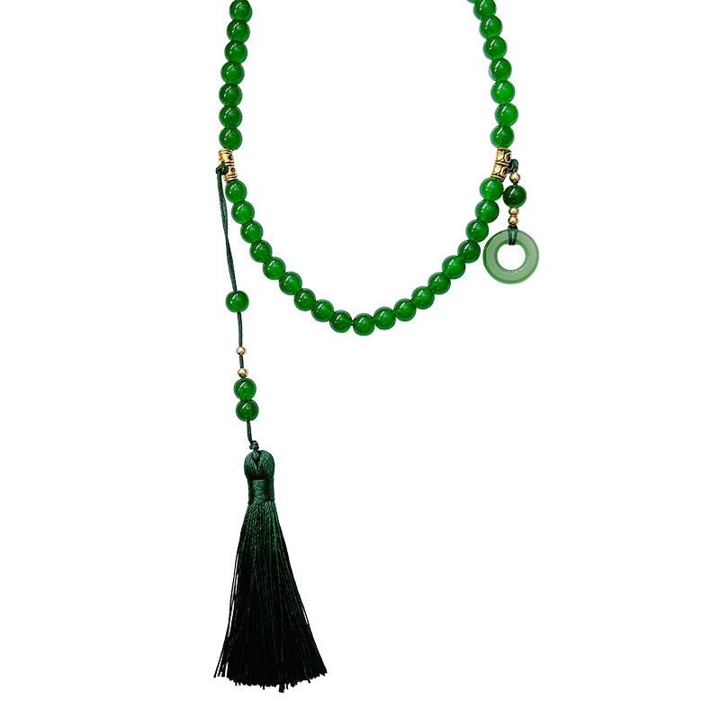 New Chinese-style green string beads, fringed necklace, women's long oblique span chain, sweater chain, niche ancient cheongsam with accessories