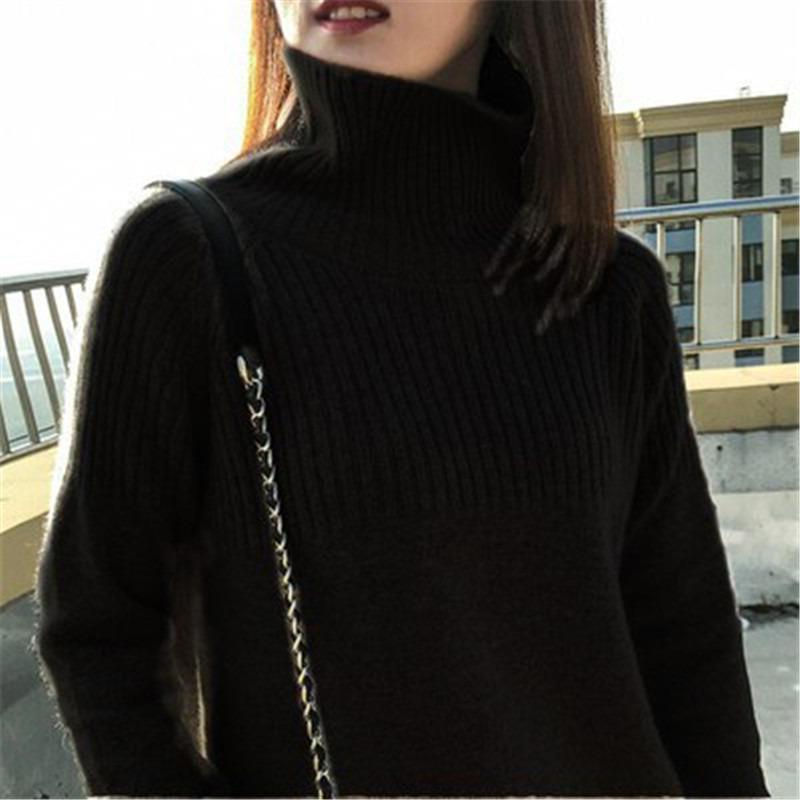 Herbst Winter Locker Gestrickter Rollkragen Damen Pullover Einfarbig Mode Elegant Lässig Schlicht Verdickte Oberteile Einfarbig Pullover Kleidung