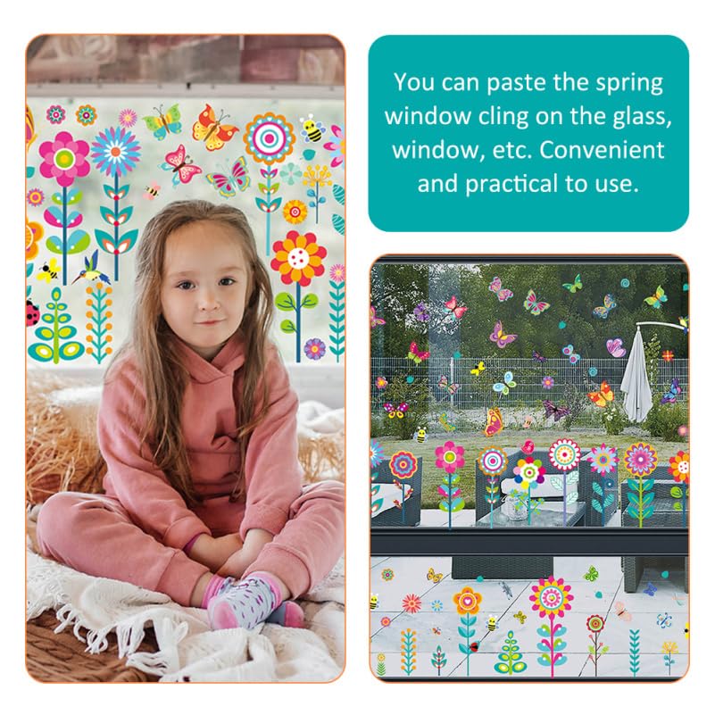Amosfun Set Spring Window Static Flower and Butterfly Spring Window Glass Window Interior Window Wall Stickers 9-Piece Stickers Decals, Decoration,