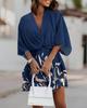 2025 Autumn V-Neck Loose Batwing Sleeve Printed Dress for Women