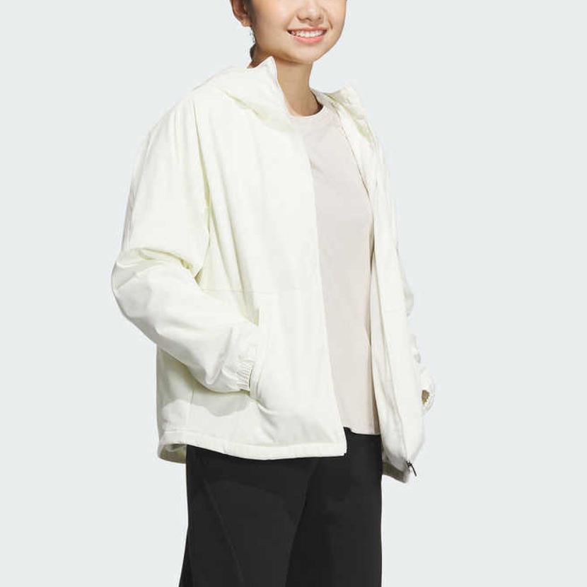 Adidas Fashionable Simple Warm Loose Hooded Jacket Women Jackets Han-Jade-White Black JZ4151