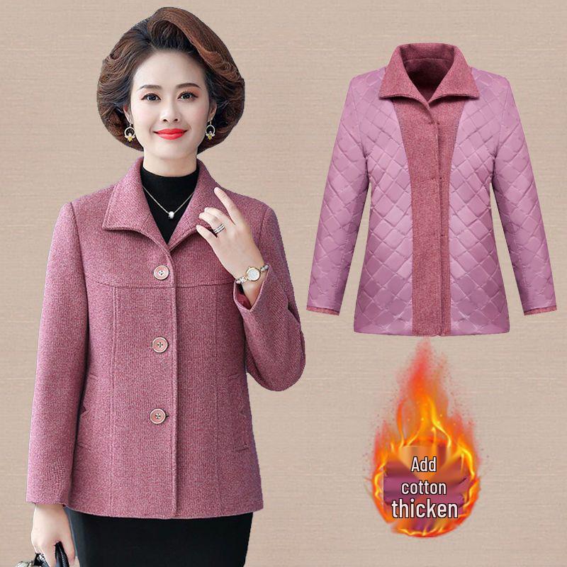 Women's Wool Coat for Ages 40-60: Thickened Autumn & Winter Overcoat with Cotton - Short Style