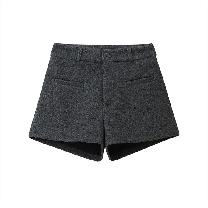 

Black Woolen High-Waisted A-Line Shorts for Women - Autumn/Winter 2026 Korean-Style Bootcut Hot Girl Outerwear L
