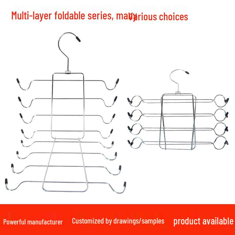 Multifunctional 6-Tier Pants Hanger with 8 Hooks & 10 Clips for Hats, Belts, and Underwear Storage
