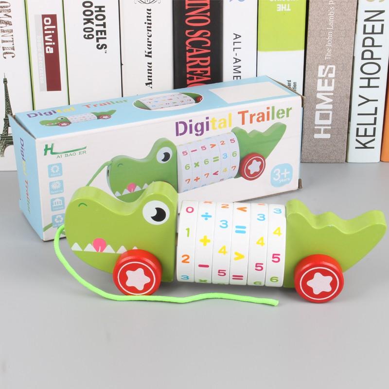 Wooden Animal Push Down Car Pull Rope Car Towing Toys Push and Go Baby Girl Walker Duck Puppy for Kids Early Education Toddler