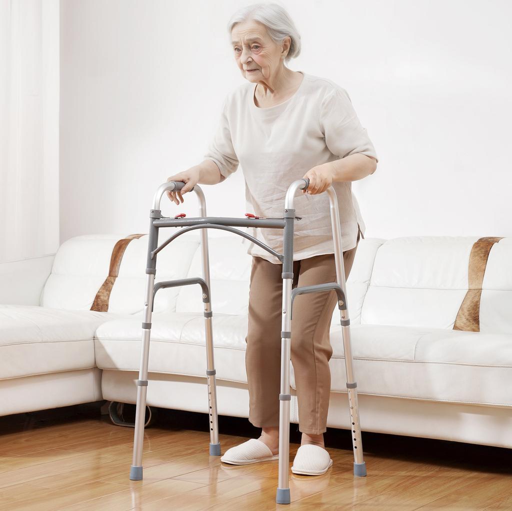 VEVOR Folding Walker, 2-Button Folding Walkers with 8-Level Adjustable Height and Durable Handles