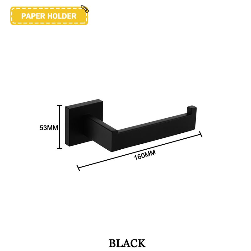 Accesorii negre pentru baie Raft pătrat din oțel inoxidabil Suport pentru prosoape Suport pentru șervețe Cârlig pentru haine Suport pentru pahare Pandantiv pentru perie de toaletă