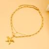 Trendy Gold Starfish & Pearl Pendant Clavicle Chain Sweater Necklace (Double Layer)