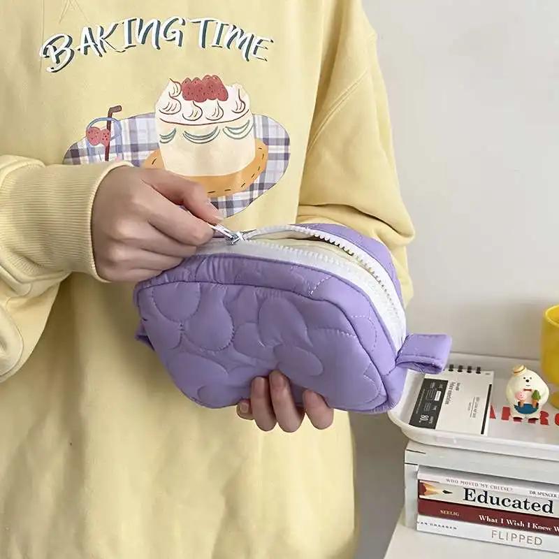 Ins Cute Fabric Pouch Bags Candy Color Cosmetic Bag for Women Girls Airpods Stationery Pencil Zipper Jewelry Kawaii Makeup Pouch