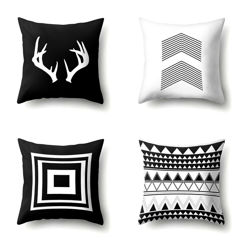 Polyester Pillowcase Peach Leather Velvet Black and White Geometric Printed Pillowcase Waist Cushion Cover Bedside Cushion Cover Bedside Cushion Cover