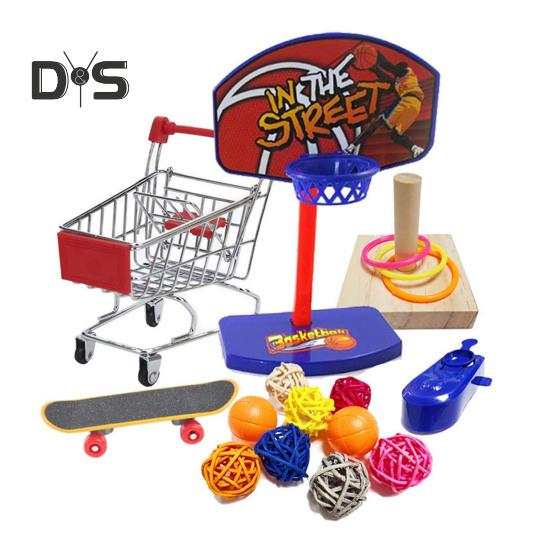Sada hraček pro papoušky, ekologická, bez zápachu, barevná basketbalová hračka, mini nákupní vozík, papoušek, broušení, žvýkací hračky