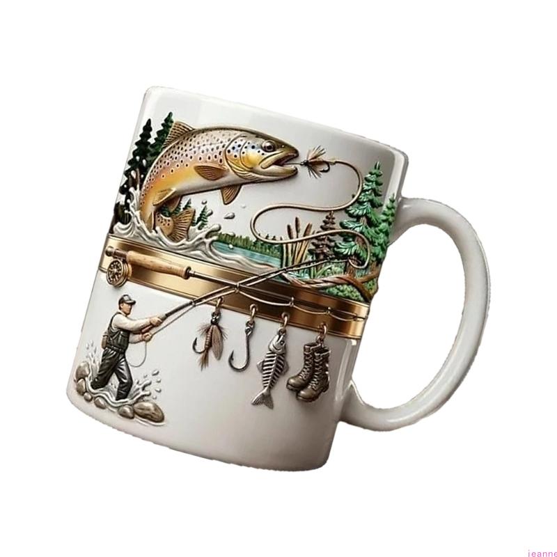 Elegant Drinking Cup with Handle Creative Fishing Themed Ceramic Mug for Hot Drink Excellent Gift for Anglers