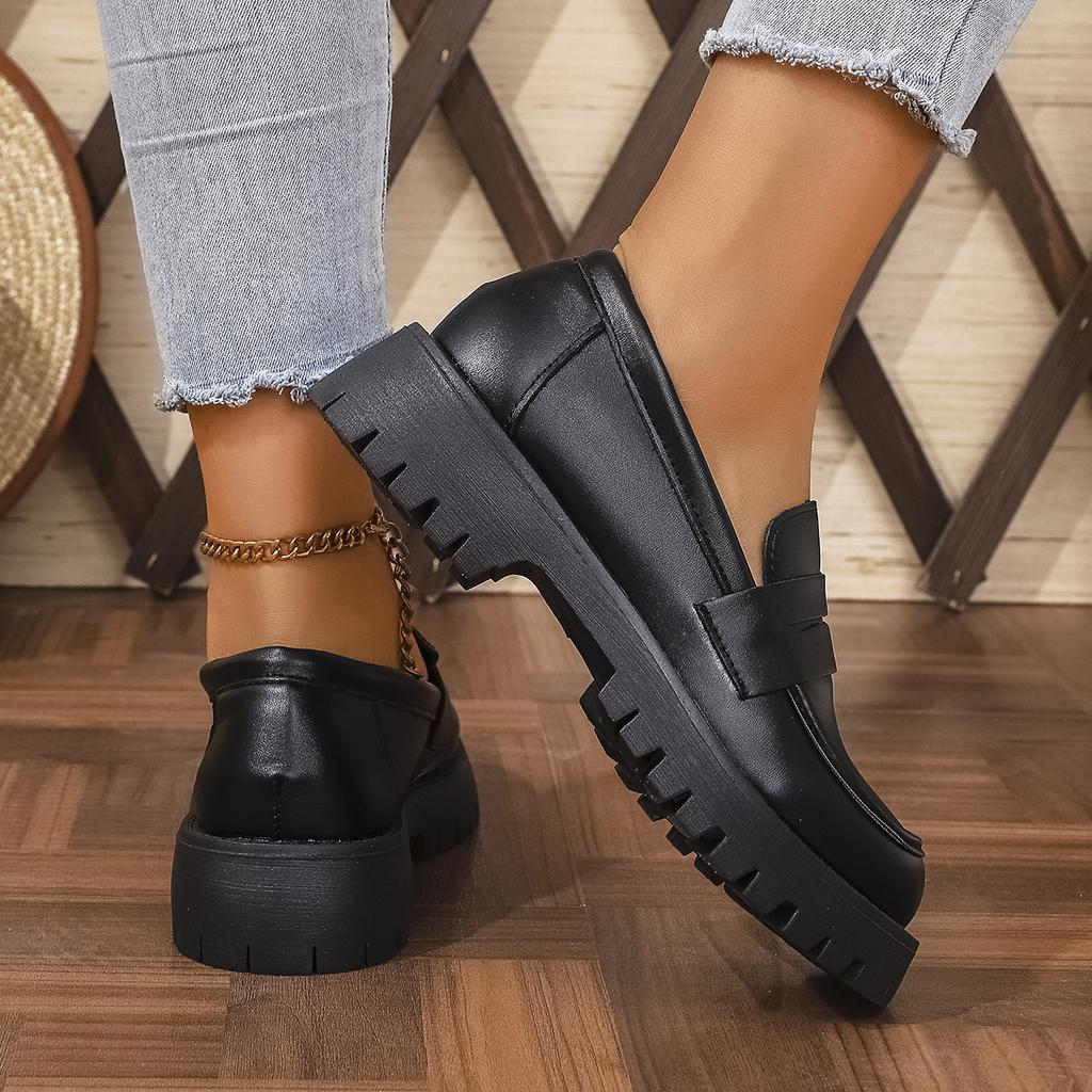 Fashion British Style Platform Loafers Women 2025 Plus Size Round Toe Single Shoes Woman Thick Bottom Pu Leather Shoes Mujer