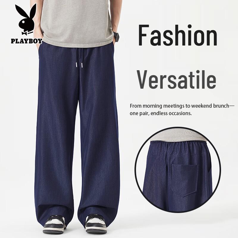 PLAYBOY Men s Korean Style Loose Straight Drawstring Jeans L