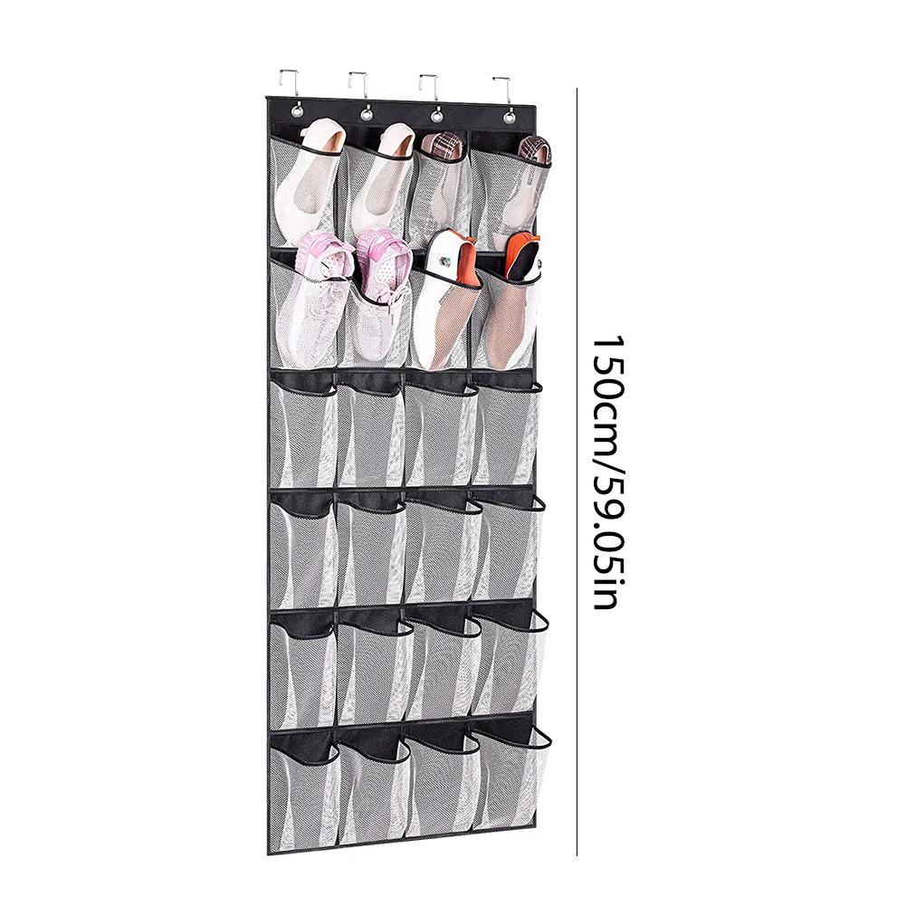 24 Pockets Wall-mounted Sundries Shoe Organiser Fabric Closet Bag Storage Rack Mesh Pocket Clear Hanging Over The Door Cloth Box