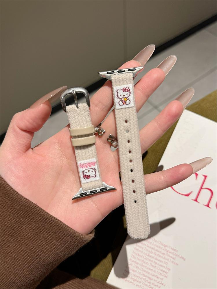 Podzimní a zimní manšestrový řemínek Kt Hello Kitty pro Applewatchs10 Apple Watch Iwatch987Se